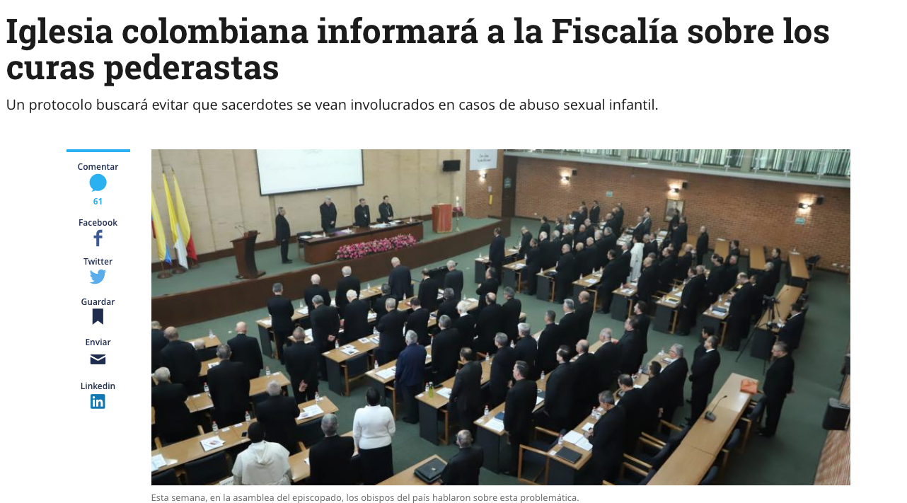 Iglesia colombiana informará a la Fiscalía sobre los curas pederastas