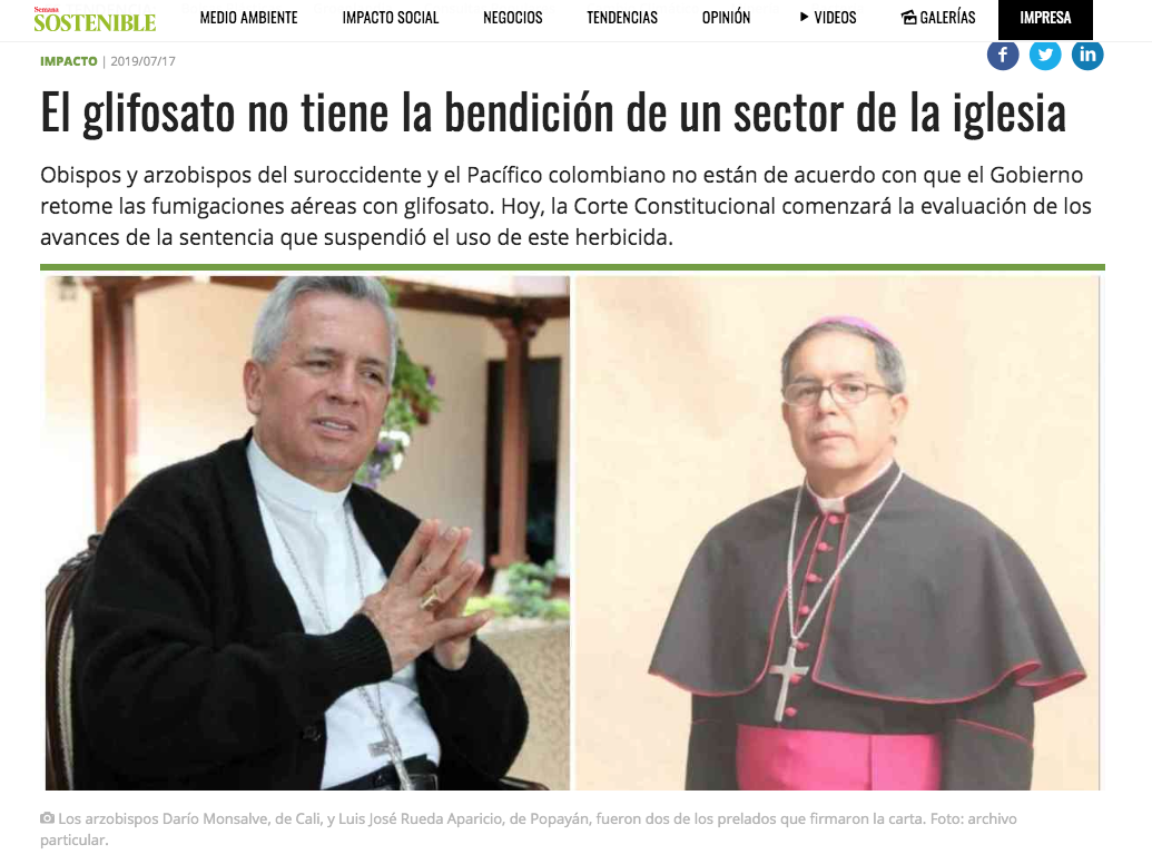 El glifosato no tiene la bendición de un sector de la iglesia