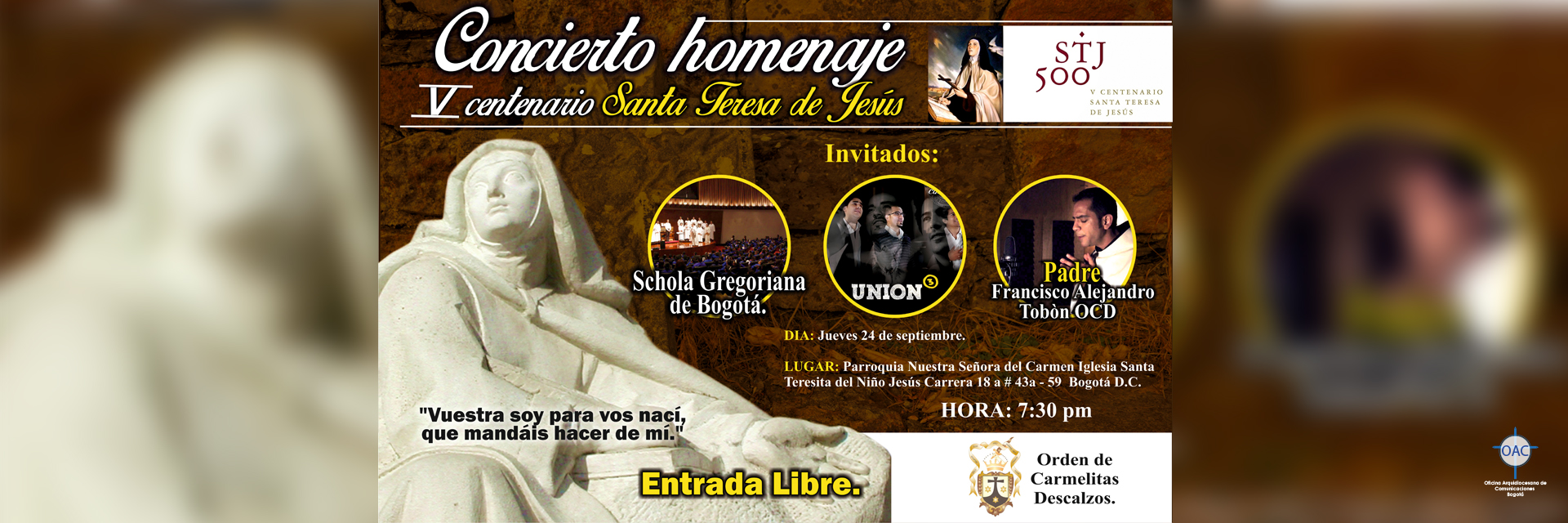 Concierto homenaje V centenario Santa Teresa de JesúsJueves 24 de septiembre