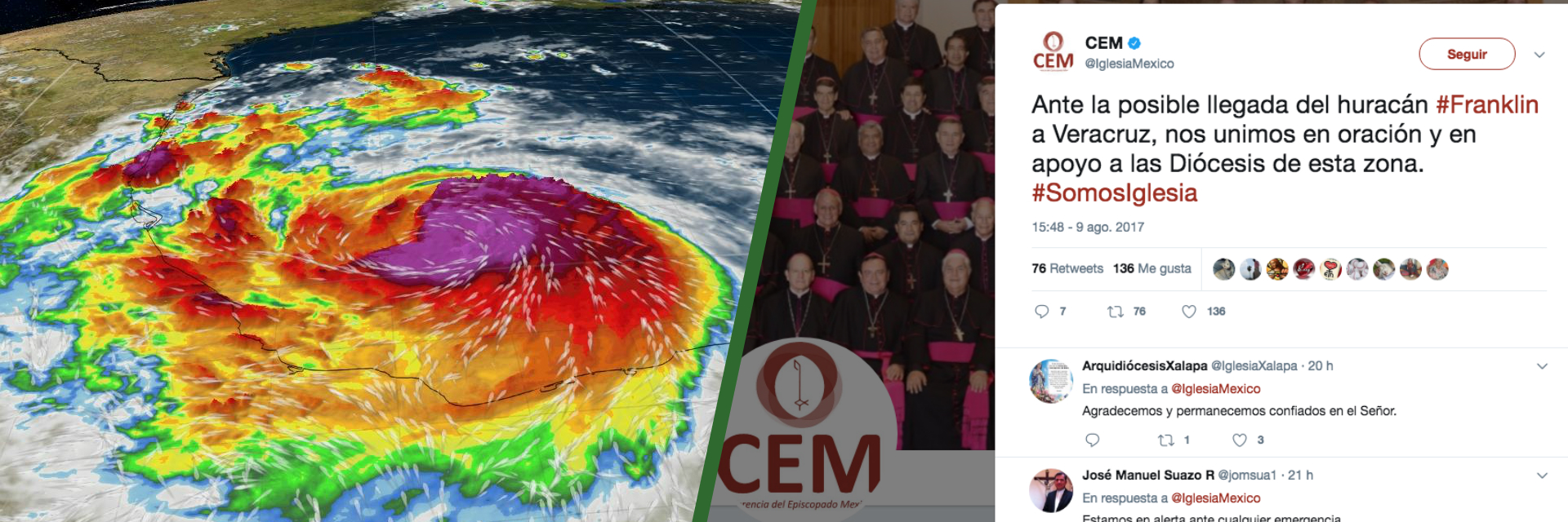 Por llegada de huracán Franklin a México, lanzan cadena de oración